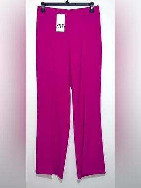 New ZARA Hot Pink Fuchsia Pants Trousers Work Business Career Size Large NWT